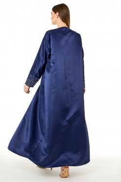 MOI0623022 3 Navy Victoria Satin Embroidered Abaya