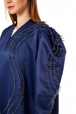 MOI0623021 2 Navy Victoria Satin Hand Embellished Abaya