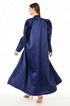 MOI0623021 3 Navy Victoria Satin Hand Embellished Abaya