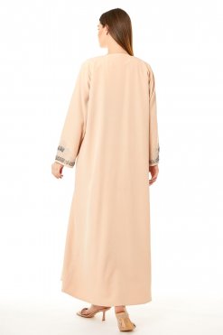 MOI0623020 3 Peach Korean Nida Hand Embellished Abaya