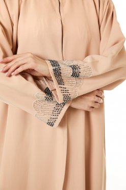 MOI0623020 2 Peach Korean Nida Hand Embellished Abaya