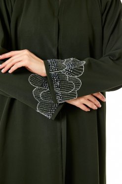MOI0623019 2 Dark Green Korean Nida Hand Embellished Abaya