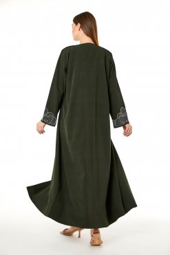 MOI0623019 3 Dark Green Korean Nida Hand Embellished Abaya