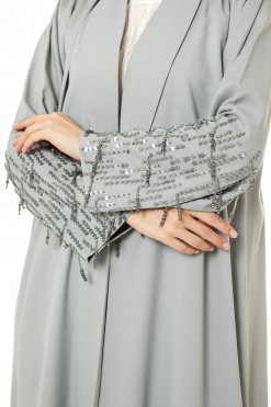 MOI0623013 2 Grey Korean Nida Hand Embellished Abaya