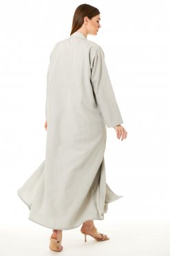 MOI0623010 3 Grey Linen Embroidered Abaya