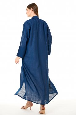 MOI0623009 3 Navy Linen Embroidered Abaya