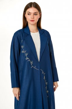MOI0623009 2 Navy Linen Embroidered Abaya
