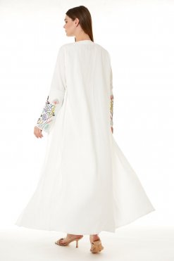MOI0623008 3 White CEY Melange Embroidered Abaya