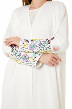 MOI0623008 2 White CEY Melange Embroidered Abaya