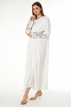 MOI0623008 1 White CEY Melange Embroidered Abaya
