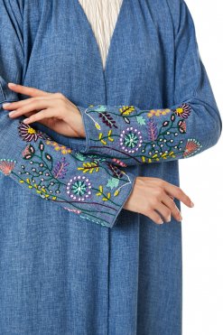 MOI0623007 2 Blue CEY Melange Embroidered Abaya