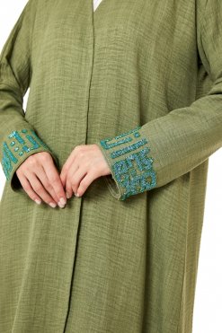 MOI0623006 2 Green CEY Melange Embroidered Abaya