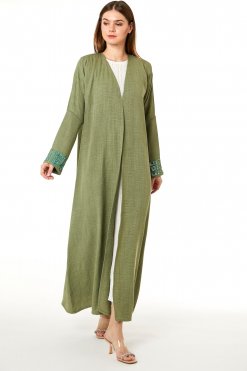 MOI0623006 1 Green CEY Melange Embroidered Abaya