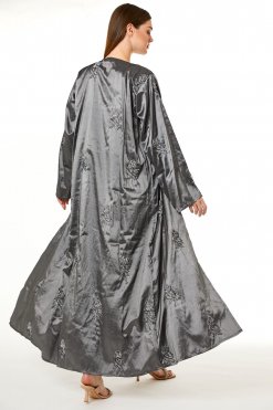 MOI0623004 3 Dark Grey Tafta Embroidered Abaya