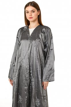 MOI0623004 2 Dark Grey Tafta Embroidered Abaya