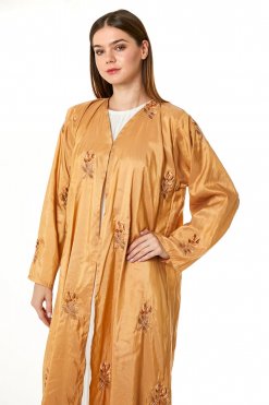 MOI0623003 3 Orange Tafta Embroidered Abaya