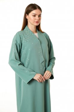 MOI0623002 2 Green Barbie Crepe Embellished Abaya
