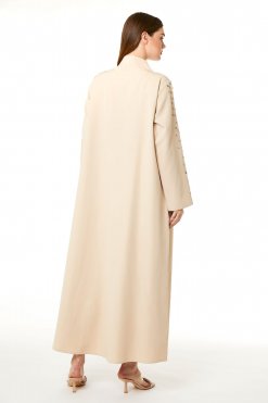 MOI0623001 3 Peach Barbie Crepe Embellished Abaya