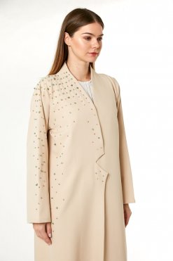 MOI0623001 2 Peach Barbie Crepe Embellished Abaya