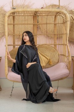 CUS 0723003 4 Glimmering Abaya - Grey Beadwork