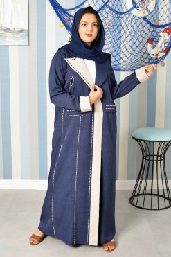 Bsi3848 5 Stitching Style Collar Abaya with Pockets
