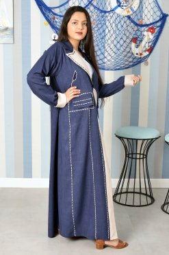 Bsi3848 3 Stitching Style Collar Abaya with Pockets
