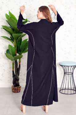 Bsi3847 6 Multi Color Beads Embellished Bisht Piping Abaya