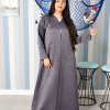 Bsi3846 V-Neck Beads Embellished Grey Abaya