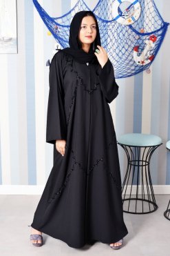 Bsi3845 5 Modern Look Beads Embellished Black Abaya