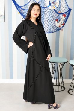 Bsi3845 4 Modern Look Beads Embellished Black Abaya