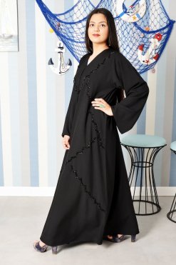 Bsi3845 3 Modern Look Beads Embellished Black Abaya