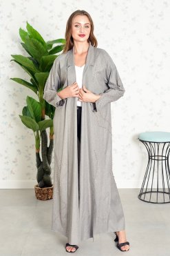 Collar Style Beads Embellished Bisht Abaya