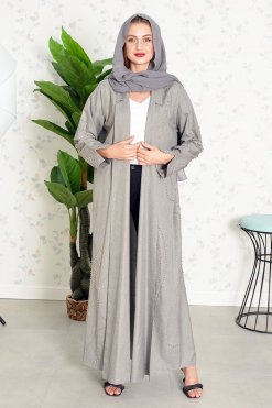 Bsi3844 6 Collar Style Beads Embellished Bisht Abaya