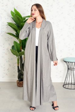 Bsi3844 5 Collar Style Beads Embellished Bisht Abaya
