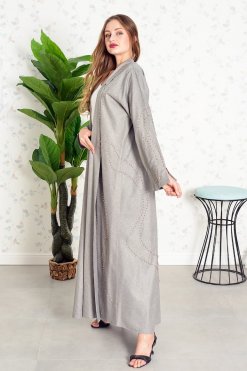 Bsi3844 4 Collar Style Beads Embellished Bisht Abaya