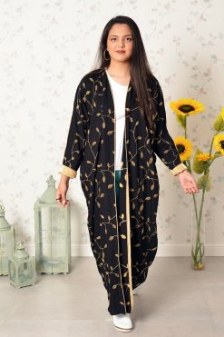 Bsi3843 2 Self Embroidered Bahraini Style Bisht Abaya