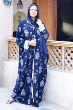 Bsi3842 3 Self Embroidered Bahraini Style Abaya