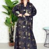Coat Collar Self Printed Button Embellished Jacquard Abaya