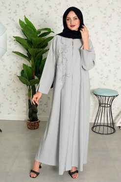 Bsi3840 10 Round Neck Beads Embellished Abaya
