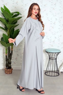 Bsi3840 8 Round Neck Beads Embellished Abaya