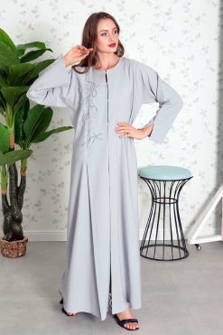 Bsi3840 7 Round Neck Beads Embellished Abaya