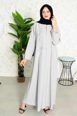 Bsi3840 5 Round Neck Beads Embellished Abaya