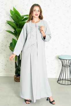Bsi3840 4 Round Neck Beads Embellished Abaya
