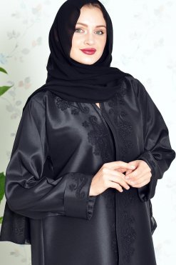 Bsi3839 3 Embroidered Satin Queen Black Abaya
