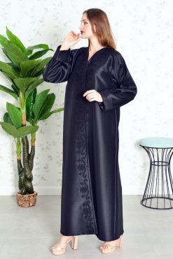 Bsi3839 2 Embroidered Satin Queen Black Abaya