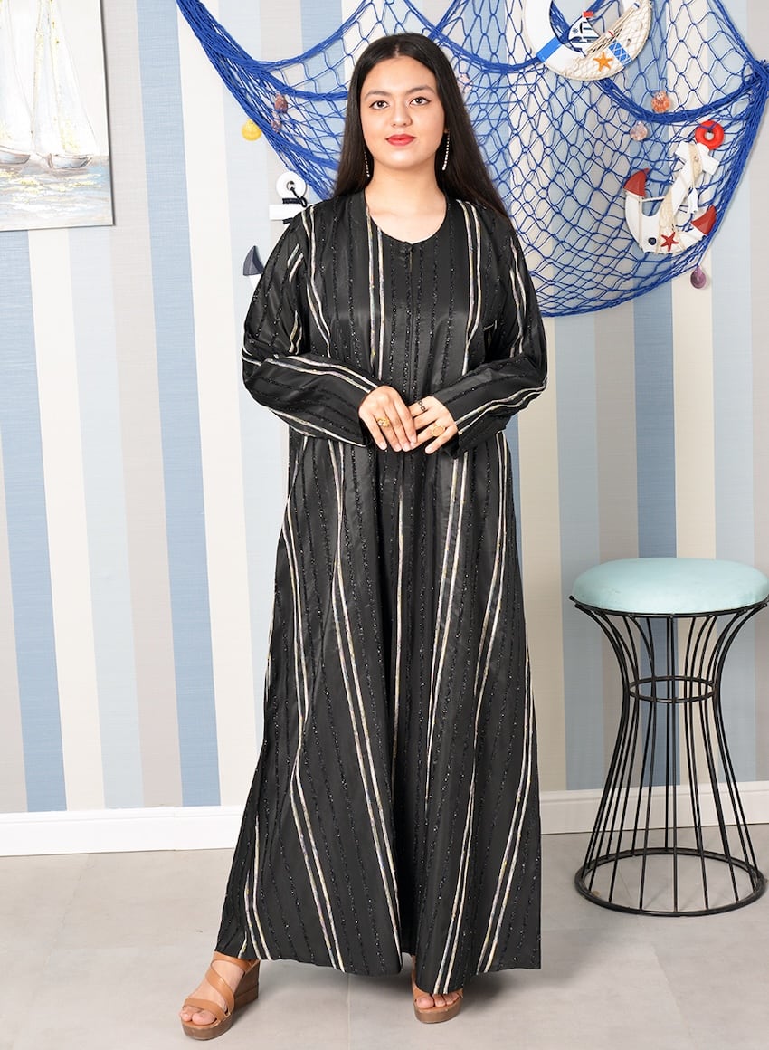 Stylish Round Neck Self Embossed Abaya 1 Stylish Round Neck Self Embossed Abaya