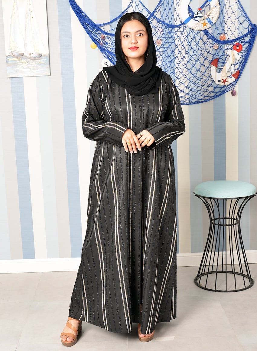 Stylish Round Neck Self Embossed Abaya 5 Stylish Round Neck Self Embossed Abaya - Image 5