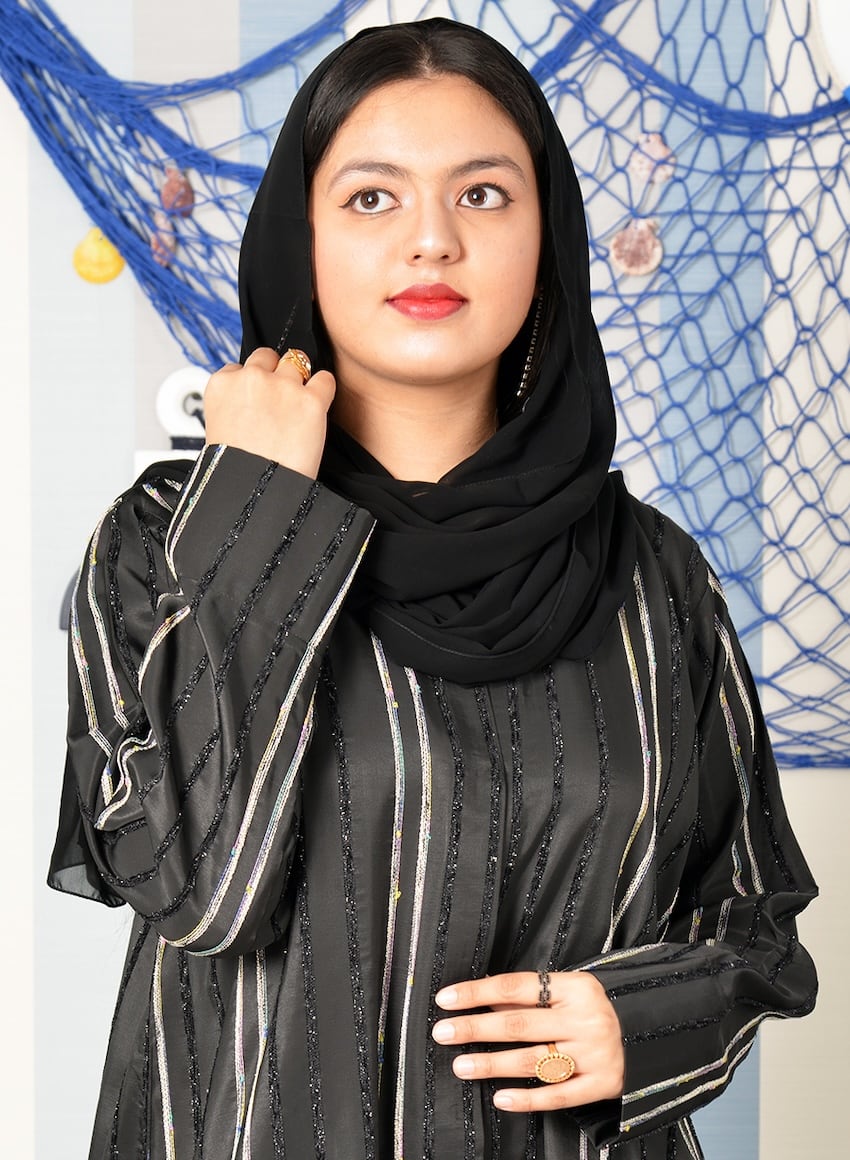 Stylish Round Neck Self Embossed Abaya 4 Stylish Round Neck Self Embossed Abaya - Image 4