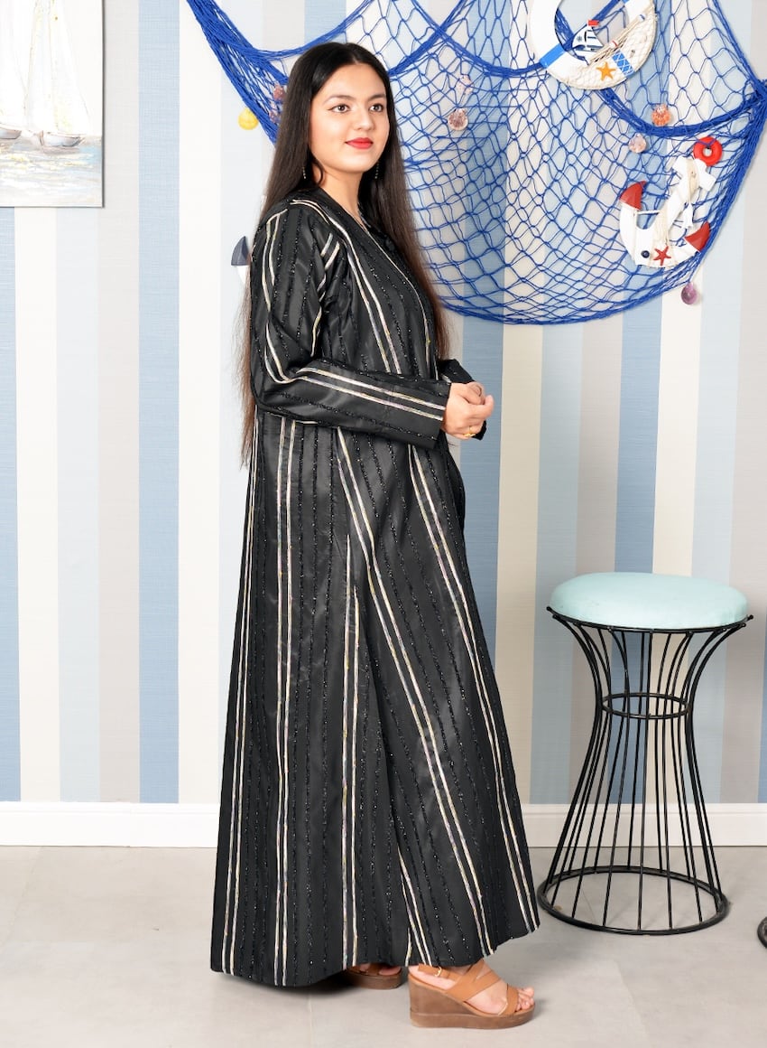 Stylish Round Neck Self Embossed Abaya 2 Stylish Round Neck Self Embossed Abaya - Image 2