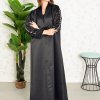 Coat collar with beads embellishment on sleeves black abaya